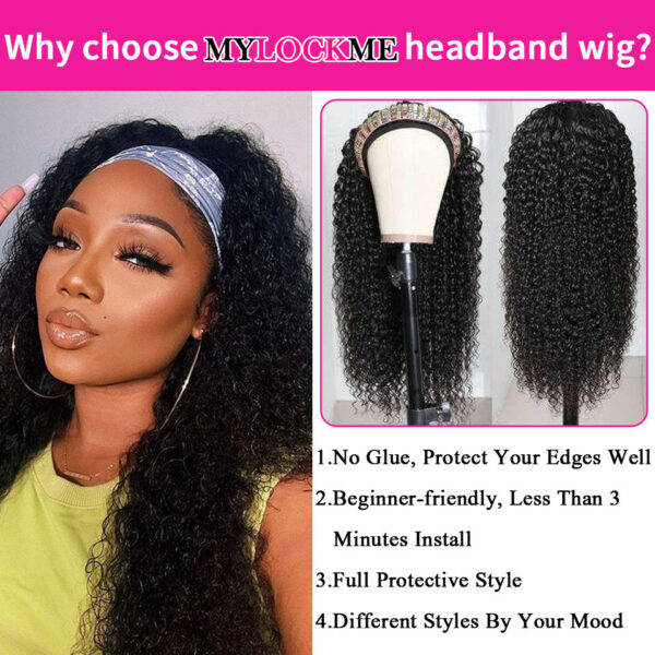 510a5d87ab400bcc Headband Wig Kinky Curly MYLOCKME Glueless Full hine Made Brazilian Remy Human Hair Wigs For Women 180% Density