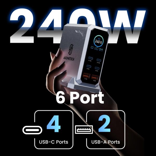 5119f276cd65be02 240W GaN Charger PD3.1 140W USB Type C 6 Ports PPS PD Desktop Fast Charging Station for MacBook Laptops Tablet iPhone Samsung