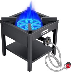 260,000 BTU Outdoor Propane Gas Stove with 0-30 PSI Adjustable Regulator and Steel-Braided Hose for Outdoor Home Cooking and Turkey Frying