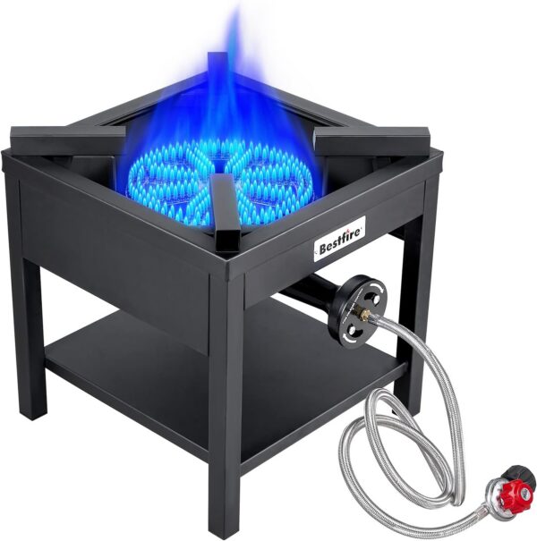5127d6a949a45ee8 260,000 BTU Outdoor Propane Gas Stove with 0-30 PSI Adjustable Regulator and Steel-Braided Hose for Outdoor Home Cooking and Turkey Frying
