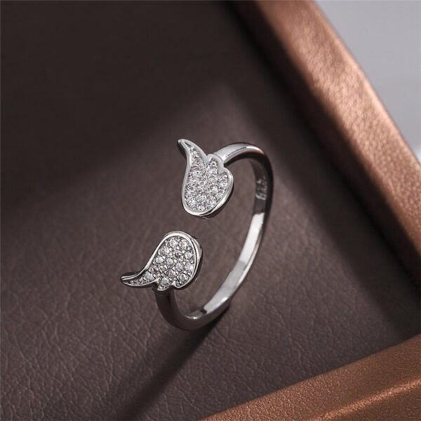 512c7a8a8b93e0b4 WYEAIIR Sterling Sier Diamond Angel Wings Cool Resizable Opening Ring For Women Jewelry