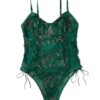 513af0309480fa2e Lilosy Women Sexy Lace Up Floral Embroidered Teddy Lingerie Bodysuit Top Mesh Sheer One Piece