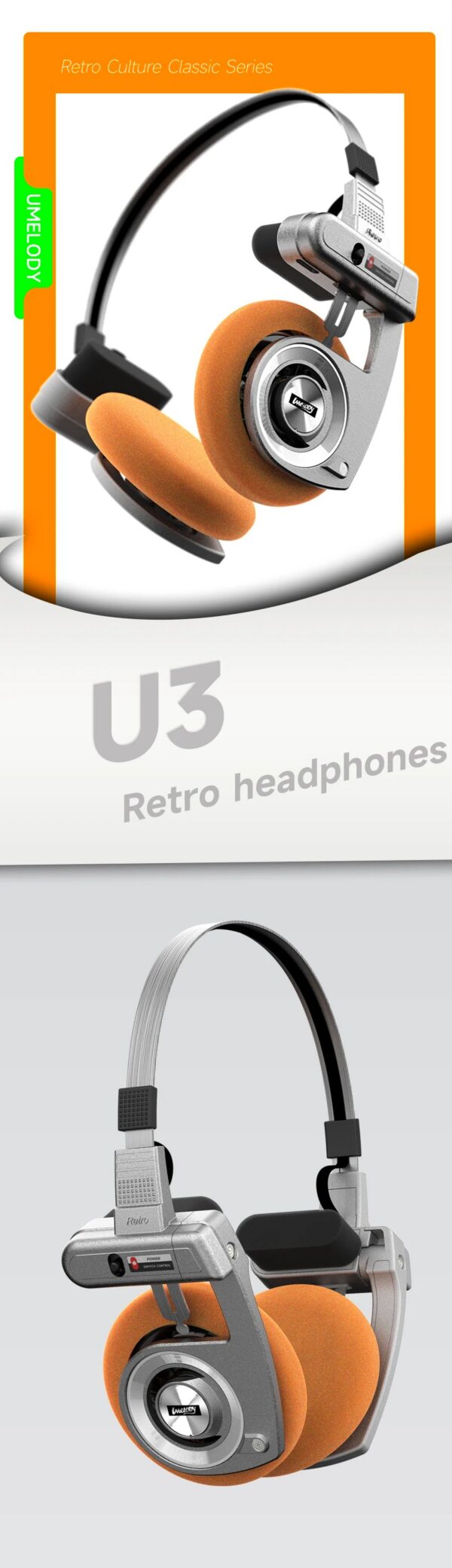 513c7e654e5151b8 UMELODY U3 RETRO Headphones Wireless Bluetooth Headphones ON-Ear Headphones HIFI Wireless Foldable Noise Canceling Headphone