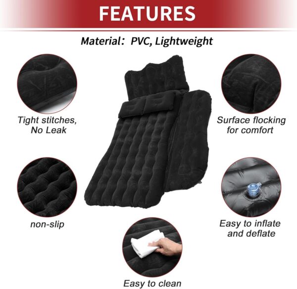515163794d0b36ac ACROPIX Inflatable SUV Truck Car Air Mattress Back Seat Camping Bed Thickened Car Sleeping Pad for Travel Car Bed SUV Mattress with Car Air Pump and Pillows Black