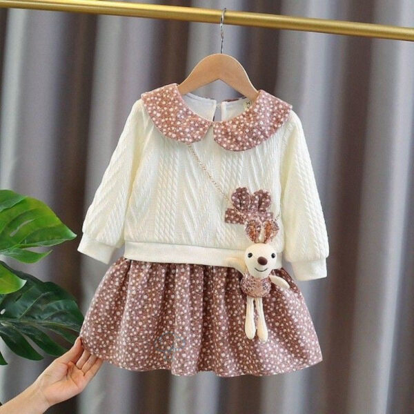 516094917f704fb8 Winter girl's clothes for newborn 1st birthday lamb wool veet thick warm floral dresses girls' baby clothing dress