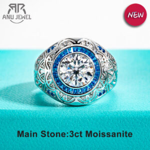 519f55a7fda07ef6 AnuJewel 3ct D Color Moissanite Sterling Sier Gold Plated Lab Created Diamond Vintage Engagement Ring For Men
