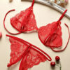 51a7d8837832ed78 Sexy Lace-up Lingerie Set Women Hot Exotic Open Crotch Transparent Underwear G-string Bandage Bikini Three-point Set