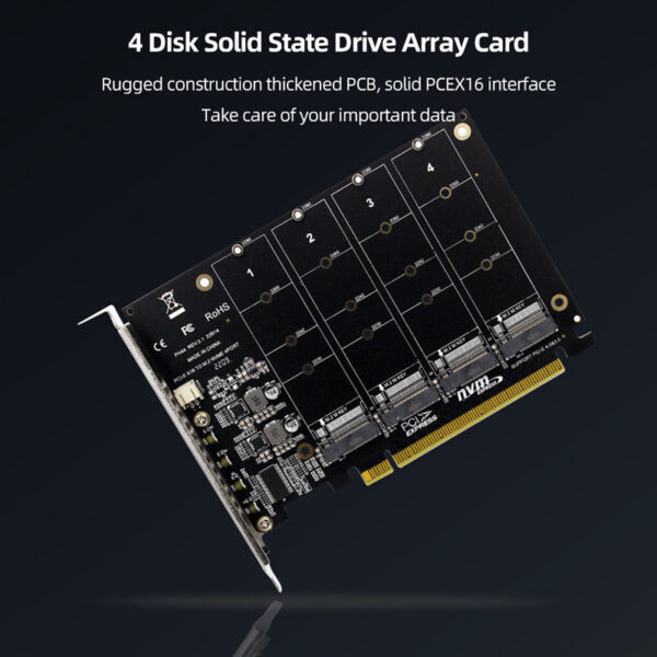 51a9d5ee99c9bdf4 4 Port M.2 NVME SSD To PCIE X16 Adapter Converter Support 2230/2242/2260/2280 Host Controller Expansion Card LED Indicator