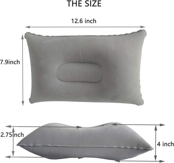 2 Pack Gray Ultralight Inflatable Pillow Small Squared Flocked Fabric Air Pillow for Hiking, Camping, Traveling, Napping, Desk Rest, Neck & Lumbar Support