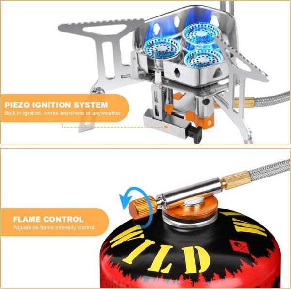 51d9c11661d1d0bf Adiwo Camping Gas Stove, Windproof Backpacking Burner Cooking Stoves 6800W, Foldable Rocket Camping Stove with Carry Box, Outdoor Camping Gas Burner for Cooking, Hiking, Camping, Trekking, Picnic