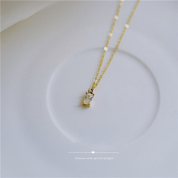 Sterling Sier French Small Square Diamond Pendant 14k Gold Plating Necklace Women Fashion Shiny Clavicle Chain Jewelry