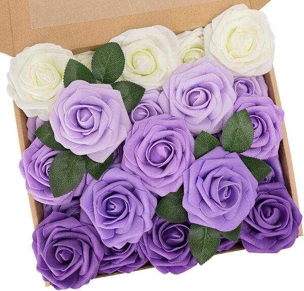 N&T NIETING Artificial Flowers, 25Pcs Fake Flowers Roses Perfect for DIY Wedding Bouquets Centerpieces Bridal Shower Party Home Flower Arrangement Decorations, Rainbow Color