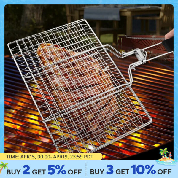 51fb342d8201d1bf 304 Stainless Steel BBQ Non Stick Grilling Basket Grill Mesh Mat Meat Vegetable Steak Picnic Party Barbecue Tool