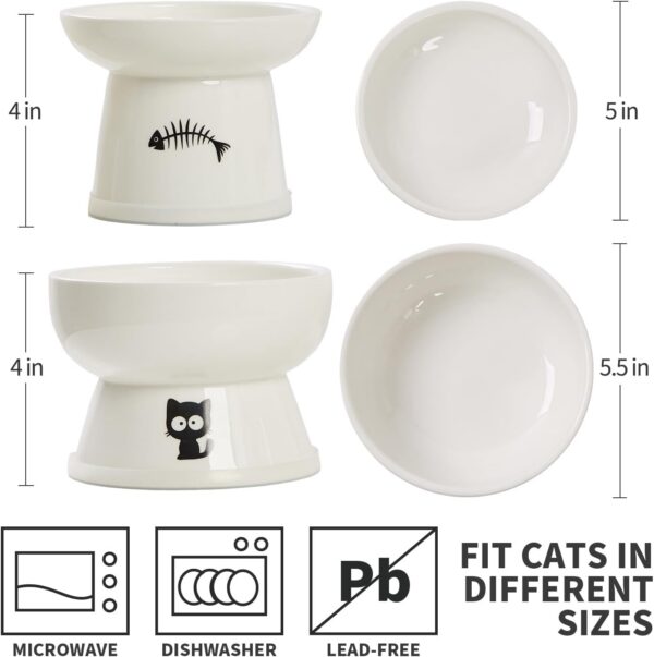 521baa529fedc305 FOREYY Raised Cat Food and Water Bowl Set, Whisker Friendly Elevated Ceramic Cats Feeder Bowls with Anti Slip Ring, Anti-Vomiting Shallow High Porcelain Pet Kitten Dish, Dishwasher Safe(White)
