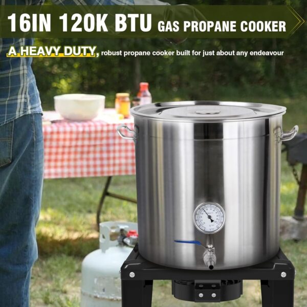 5227d2819b43e85e High Pressure Propane Burner, 120000 BTU Single Propane Stove with 4.1ft 0-20Psi Adjustable Hose with Regulator, 16" Square Steel Cooktop for Camping