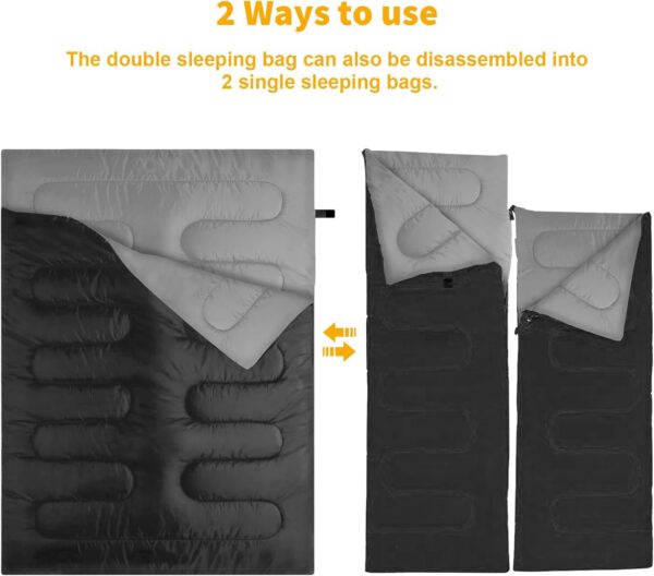 Double Sleeping Bag, 3 Season Waterproof Warm Rectangular Sleeping Bag for Adults, 2 Person Sleeping Bags with Compression Sack for Camping, Hiking, Backpacking, Outdoor Traveling