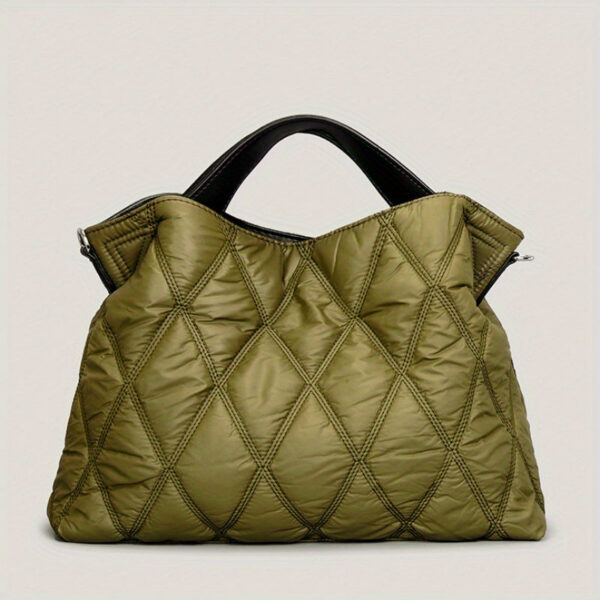 524a51028a448cbf Trendy Puffer Quilted Tote Bag, Rhombus Nylon Shoulder Bag, Soft Padded Handbag For Women