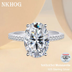 527403264ab35099 NKHOG 1ct 2ct 3ct Oval Moissanite Ring Women Sterling Sier D Color VVS Pass Diamond Test Wedding Band No Fade Rings GRA