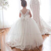 527755b2336c5730 White Bridesmaid Girls Flower Girl Dresses Ball Kids Wedding Party Pageant First Communion Gown Big Bow Sleeveless