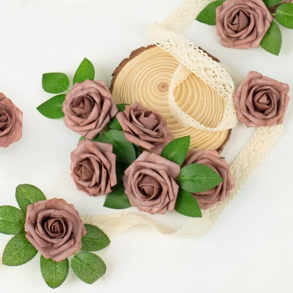 Mocoosy 50Pcs Artificial Flowers Dusty Roses Real Touch Fake Foam Rose Bulk with Stems for DIY Wedding Bouquets Bridal Shower Centerpiece Floral Arrangements Valentine's Day Party Home Decorations