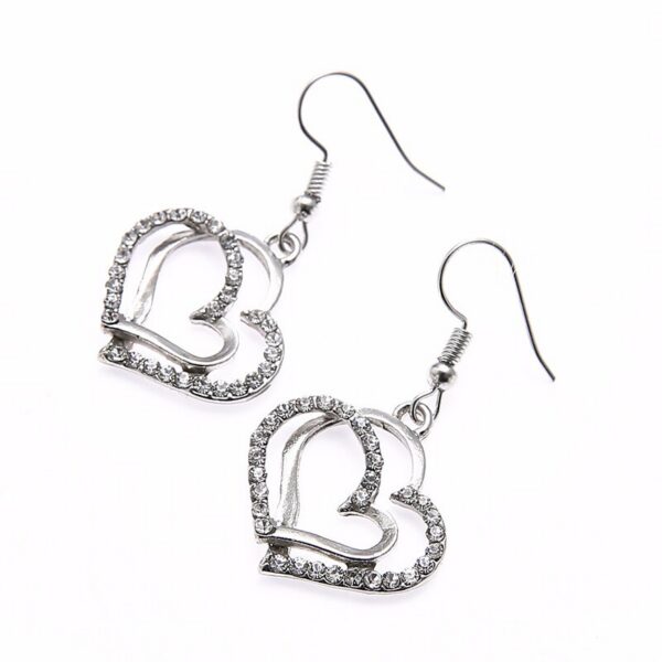 3 Pcs Shaped Of Earrings Pendant Necklace For Women Exquisite Fashion Rhinestone Double Heart Jewelry Set