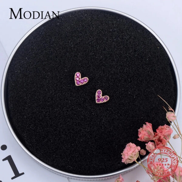 52a00d526d19bbe9 Modian Genuine 925 Sterling Silver Hearts Fashion Rose Gold Color Pink CZ Simple Stud Earrings For Women Sterling Silver Jewelry