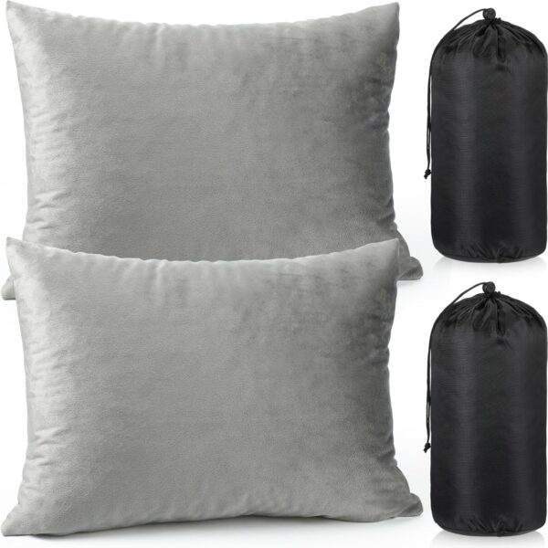 52cdea0615ac200f 2 Pack Camping Pillow for Sleeping Shredded Memory Foam Travel Pillow with Storage Bag, Compressible Portable Pillow for Outdoor Camp Backpacking Hiking Essential Gear (Blue, Small)