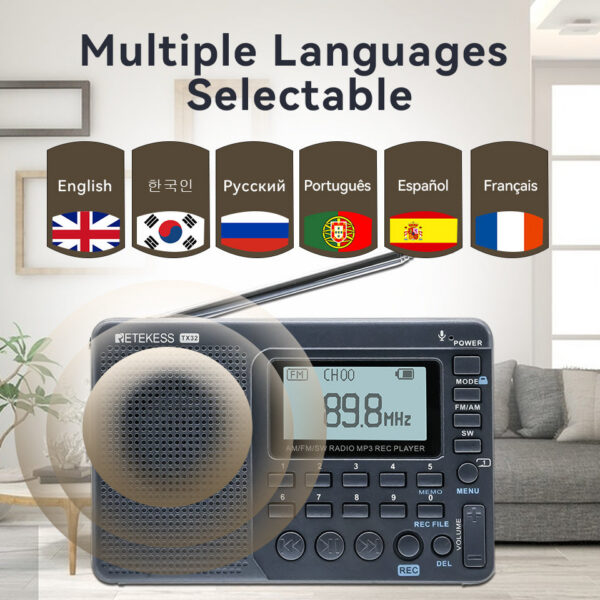 RETEKESS V115 FM AM SW Portable Radios Rechargeable Radio Batteries multiple bands USB Recorder Speaker for Elders TX32