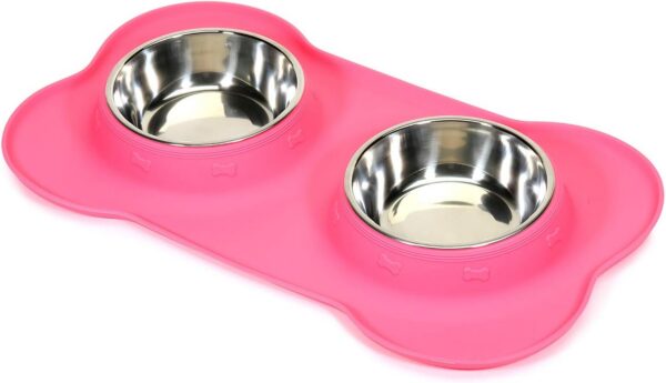 AsFrost Dog Food Bowls Stainless Steel Pet Bowls & Dog Water Bowls No Spill Non Skid, Feeding Bowls with Dog Bowls Silicone Mat for Small Medium Large Size Dogs, Cat Pet Dog Dishes Set, Black, 3 Cup