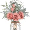 Faux Flowers with Vase,Artificial Silk Roses in Vase, Fake Plant Eucalyptus Flower Arrangement for Home Office Farmhouse Bathroom Dining Table Centerpiece Decorations Coffee Table Decor (Burgundy)