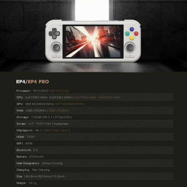 Retroid Pocket4 Pro Handheld Console 4.7'' IPS Touch Screen RP4 Android 13 Retro Video Game Player 18W Fast Charge Kid Gift