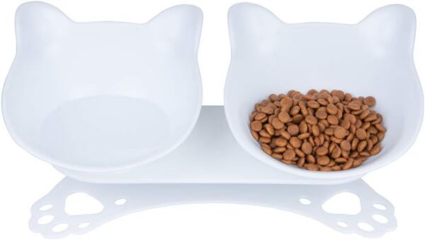 5359a408daa9a3c2 Anti Vomiting Cat Bowls - Elevated Tilted 15° Cat Food Bowl, Raised Plastic Cat Dishes with Non-Slip Rubber Base Stand Kitty Bowl for Cats (White)