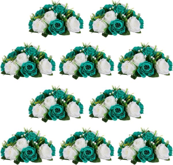 NUPTIO Flower Balls for Wedding Centerpieces - 2 Pcs 9.5 inch Diameter Fake Flower Ball Arrangement Bouquet Party Centerpieces for Tables - Dusty Blue Rose Bouquet Centerpiece Flowers for Table