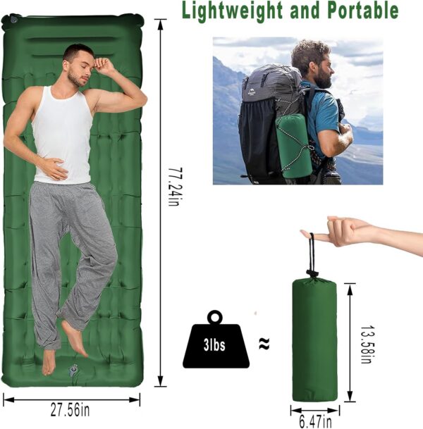Portable Camping Sleeping Pad, 4” Thick Camping Mat, Inflatable Camping Mattress with Built-in Pillow and Foot Pump, Suitable for Camping, Hiking, Backpacking (Blue)