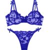 Lilosy Sexy Underwire Cute Push Up Strappy Embroidered Mesh Sheer Lingerie Set See Through Panty Bra