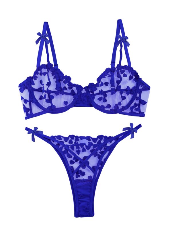 Lilosy Sexy Underwire Cute Push Up Strappy Embroidered Mesh Sheer Lingerie Set See Through Panty Bra