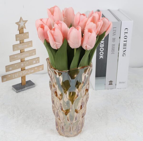 IPOPU 12PCS Pink Tulips Artificial Flowers for Decoration Fake Tulips Real Touch Fake Pink Flowers Artificial Floral Arrangements Pink Faux Tulips Decor Table Home Kitchen Wedding Decorations (Pink)