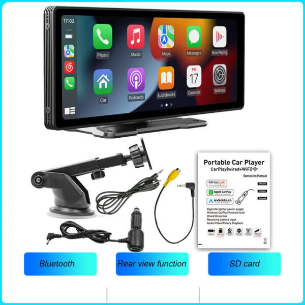 53c39415affbd103 BQCC 10.26 Inch Portable Wireless Carplay Screen HD Rear Reversing Camera Car Radio DVR MP5 Multimedia Video Player Android Auto