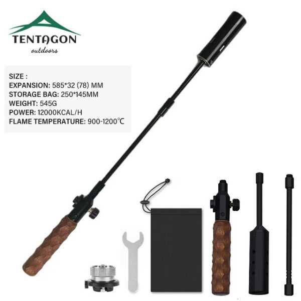 Wood Handle Removable Three-stage Burner Outdoor Camping Torch Cooking Bbq Igniter Cassette Gas Tank Highpower Flame Gun