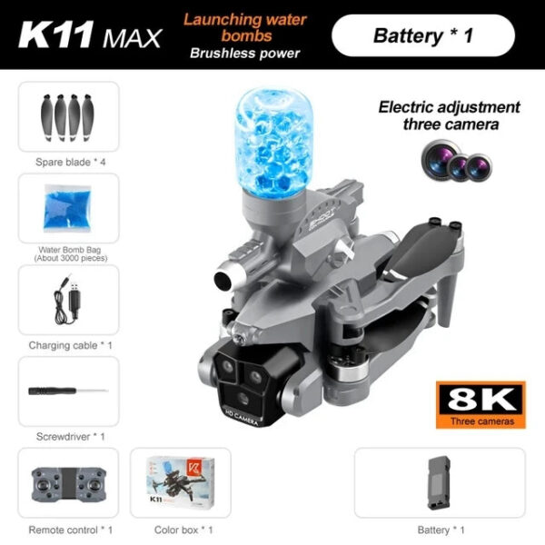 53ddebcfd6864eec For Xiaomi K11 MAX Launching Water Bombs Brushless Power Electric Adjustment Three Camera Drone Quadcopter Childs Toy
