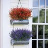 8 Bundles Outdoor Artificial Lavender Fake Flowers UV Resistant Shrubs, Faux Plastic Greenery for Indoor Outside Hanging Plants Garden Porch Window Box Wedding Farmhouse Decor (Orange Red)