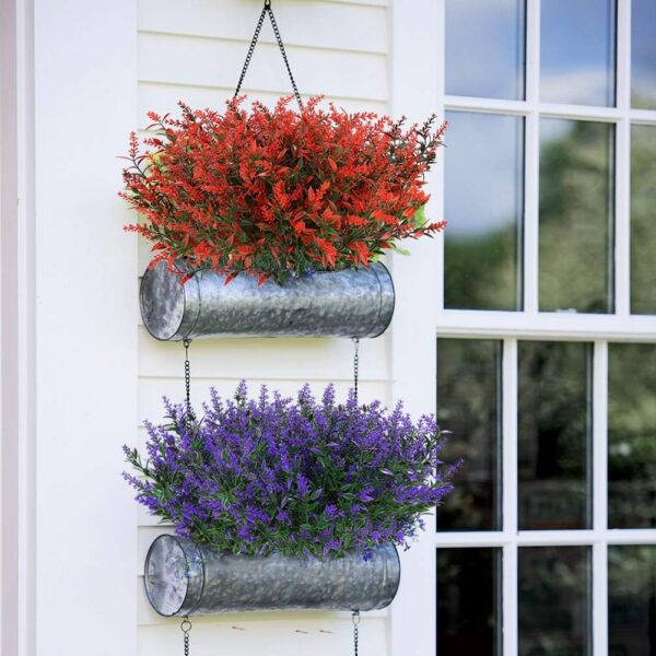 8 Bundles Outdoor Artificial Lavender Fake Flowers UV Resistant Shrubs, Faux Plastic Greenery for Indoor Outside Hanging Plants Garden Porch Window Box Wedding Farmhouse Decor (Orange Red)