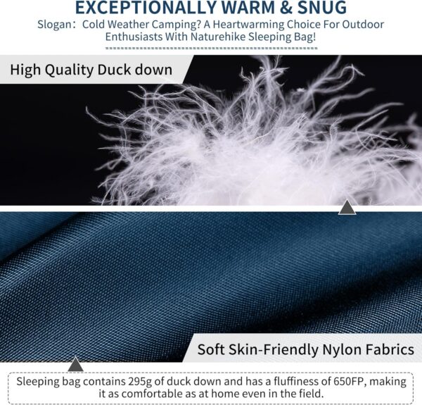 Naturehike Ultra Lightweight Envelope Sleeping Bag for Adults, 3-4 Seasons, Waterproof Sleeping Sack for Camping, Hiking, Mountaineering, Indoor, Backpacking, Outdoor, Duck Down