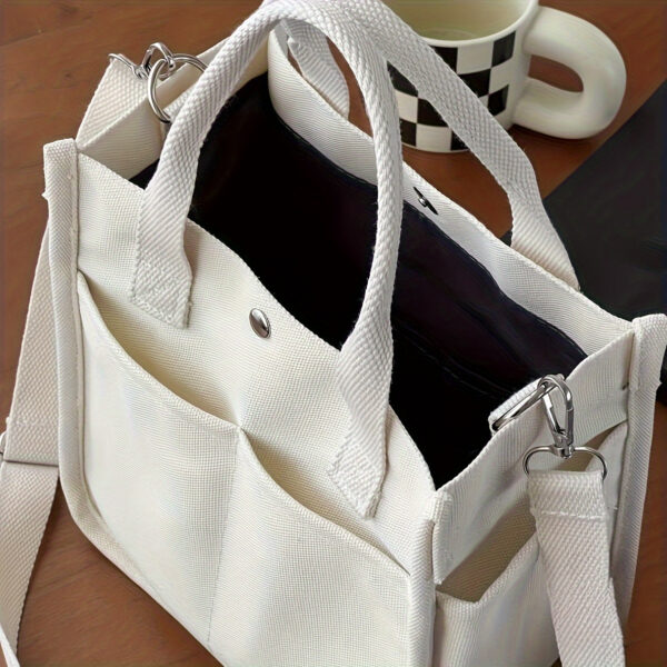 Mini Canvas Satchel Bag With Top Handle, Multi Pockets Shoulder Bag, Portable Lunch Box Storage Bag