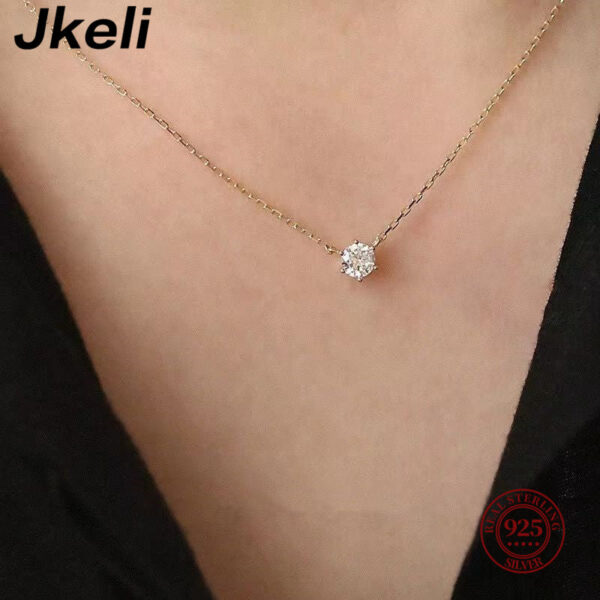53f66673f9965d13 Jkeli Sterling Sier Gold Plated Necklace Single Sparkling Zircon Clavicle Chain for Women Wedding Jewelry collares