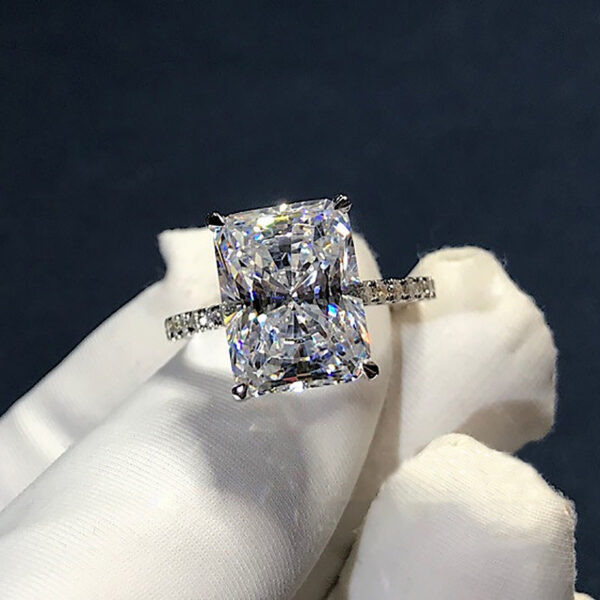 Radiant Cut cut 4ct Simulated Diamond cz ring Sterling Sier Engagement Wedding Band Rings for women Party Jewelry