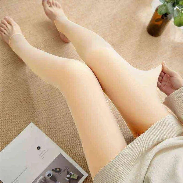 Fake Translucent Women's Fleece Thick Warm Winter Tights Thermo Pantyhose Thermal Stockings Insulated Leggings 211216