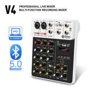 540cda7157293c80 V4 Interface with Bluetooth USB Recording Computer 48V Phantom Power Delay Replay Effects, 4-Channel Audio Mixer