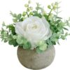540d8f5ab8e0f607 Artificial Flowers Kit with Pot, Combination of Fake Silk Burgundy Red Roses and Greenery,Small Plant Potted Decor for Offices,Bookshelf,Bedroom, Living Room,Party,Wedding Decorations…