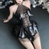 mzenuop Cosplay For Women Cute Anime Lingerie Strap-On Bat Imp See-Through Skirt Set Black